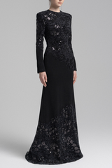 jacqueline black lace Embroidered long sleeve Maxi Dress