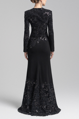 jacqueline black lace Embroidered long sleeve Maxi Dress