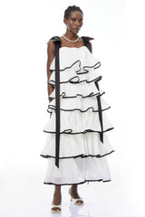 mandy White layer Ruffled Maxi Dress with Bows