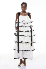 mandy White layer Ruffled Maxi Dress with Bows
