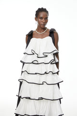 mandy White layer Ruffled Maxi Dress with Bows