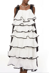 mandy White layer Ruffled Maxi Dress with Bows