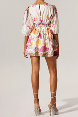 xanthe V-Neck Floral Billow Sleeve Mini Dress