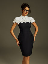 alma Collar Flower Mini Dress In Black