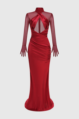 Lorere Mesh Satin Long Sleeve Maxi Dress
