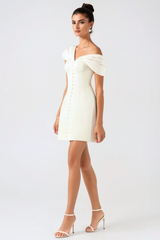 Luzasa Off Shoulder Buttoned Mini Dress - White