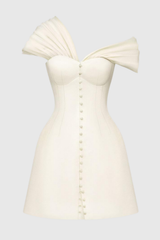 Luzasa Off Shoulder Buttoned Mini Dress - White
