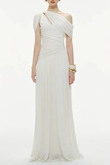 eleanore one-shoulder cutout pleated maxi dress - white