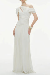 eleanore one-shoulder cutout pleated maxi dress - white