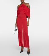 FLOWER-APPLIQUÉ SILK-BLEND DRESS