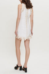 Embroidered Phoenix Tail Hollow Flower Sleeveless Short Dress - white