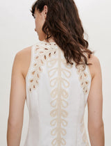 Embroidered Phoenix Tail Hollow Flower Sleeveless Short Dress - white