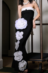 Makala 3d Flower Fishtail Maxi Bandage Dress in black
