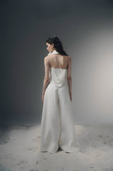 Meeri White Halter Drape Top & Wide-Leg Pants Set