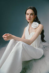 Meeri White Halter Drape Top & Wide-Leg Pants Set
