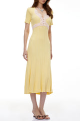 apphia Yellow Contrast Lace Knit Midi Dress