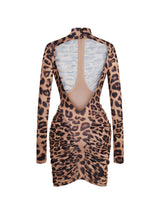 sabrina Backless Ruched bodycon Mini Dress In Leopard