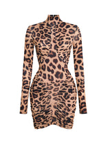 sabrina Backless Ruched bodycon Mini Dress In Leopard