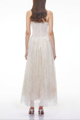 Nadir White Pleated Lace Maxi Dress