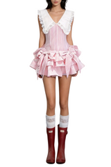 Nalaya Bow Stripe Puffy Mini Dress - Pink