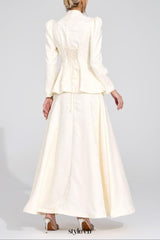 sabrina floral Embroidered coat maxi skirt set - apricot