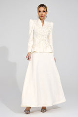 sabrina floral Embroidered coat maxi skirt set - apricot