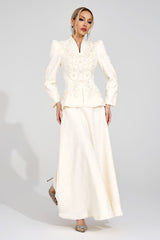 sabrina floral Embroidered coat maxi skirt set - apricot