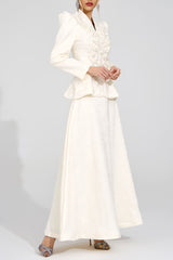 sabrina floral Embroidered coat maxi skirt set - apricot