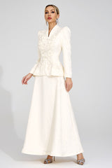 sabrina floral Embroidered coat maxi skirt set - apricot