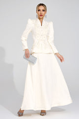sabrina floral Embroidered coat maxi skirt set - apricot
