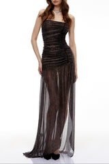 sylvia bling rhinestone Embellished Ruched strapless Maxi Dress in Black