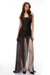 sylvia bling rhinestone Embellished Ruched strapless Maxi Dress in Black