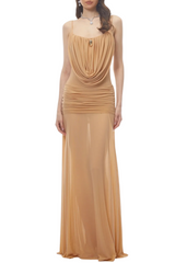 Neraos Draped Ruched Maxi Dress - Beige