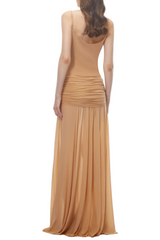 Neraos Draped Ruched Maxi Dress - Beige