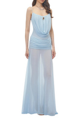 Neraos Draped Ruched Maxi Dress - Blue
