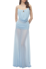Neraos Draped Ruched Maxi Dress - Blue