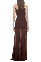 Neraos Draped Ruched Maxi Dress - Brown
