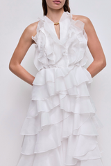 Nigella Halter Ruffle Maxi Dress - White