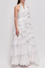 Nigella Halter Ruffle Maxi Dress - White