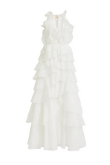 Nigella Halter Ruffle Maxi Dress - White