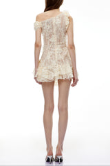 Niobe White Flared Lace Mini Dress with 3D Florals