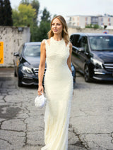 Pearl tassel off-shoulder fishtail maxi dress - yellow