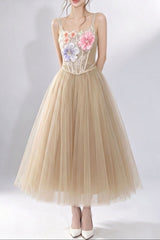 3D floral camisole top & tulle skirt set - champagne