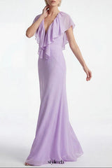 simona Deep V-neck lace backless maxi dress in purple