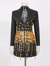nicola Tassel Rhinestone blazer mini Dress - black