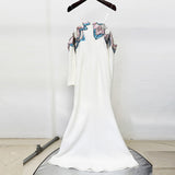 white off-shoulder collars nails beads diamond maxi dress