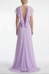 simona Deep V-neck lace backless maxi dress in purple