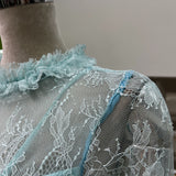 blue Embroidered Flared Mini Dress