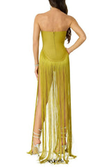 helen Bodysuit Fringe Strapless mini Dress in green