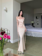 ursula apricot Sleeveless Ribbon Pleated Maxi Dress